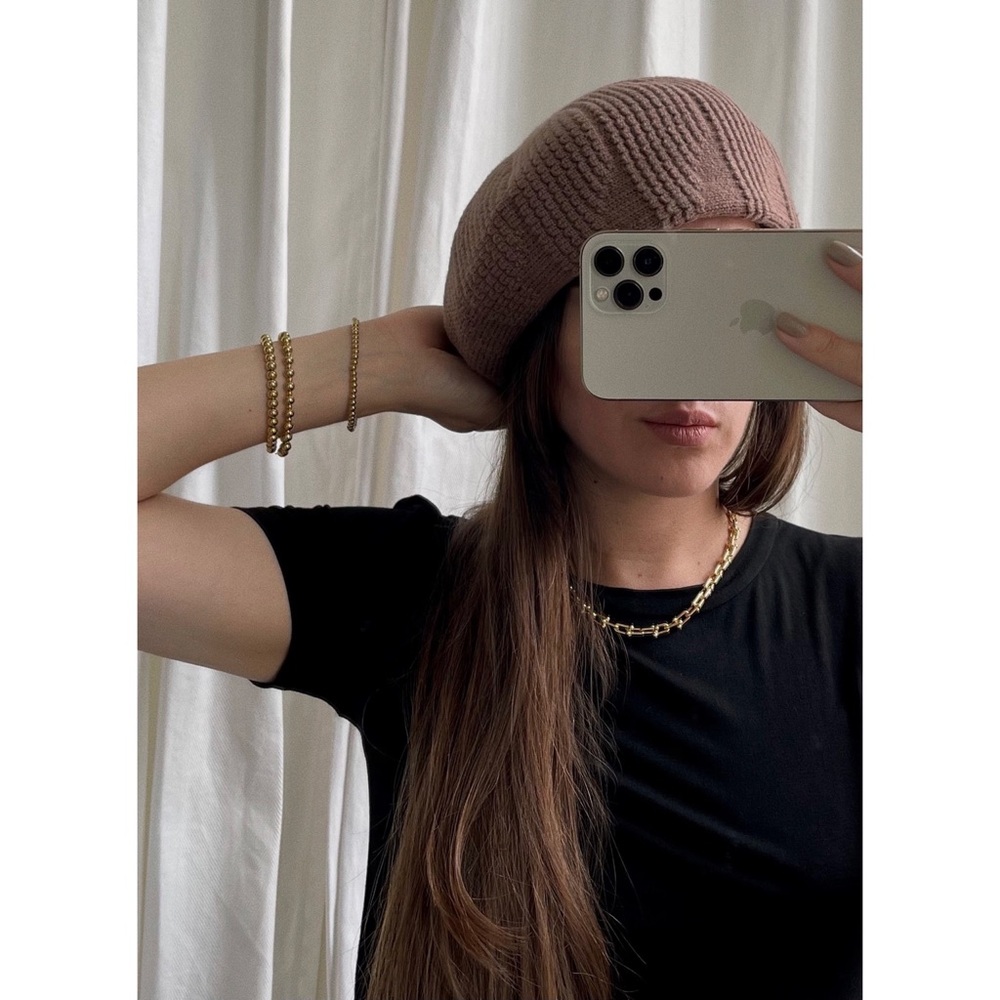 HAT knit beret hat — In Lt Brown